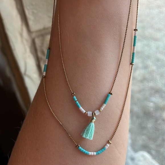 Turquoise Beaded Tassle Necklace - Picture 2 of 4